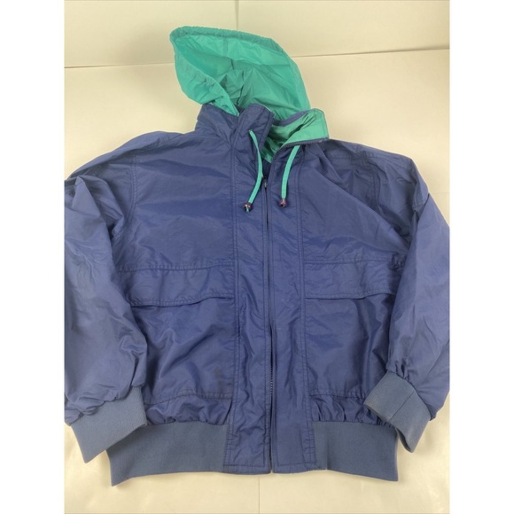 VINTAGE MCGREGOR ANTI BREEZE MEN'S M WIND BREAKER JACKET W/‎ HOOD NAVY TURQUIOSE